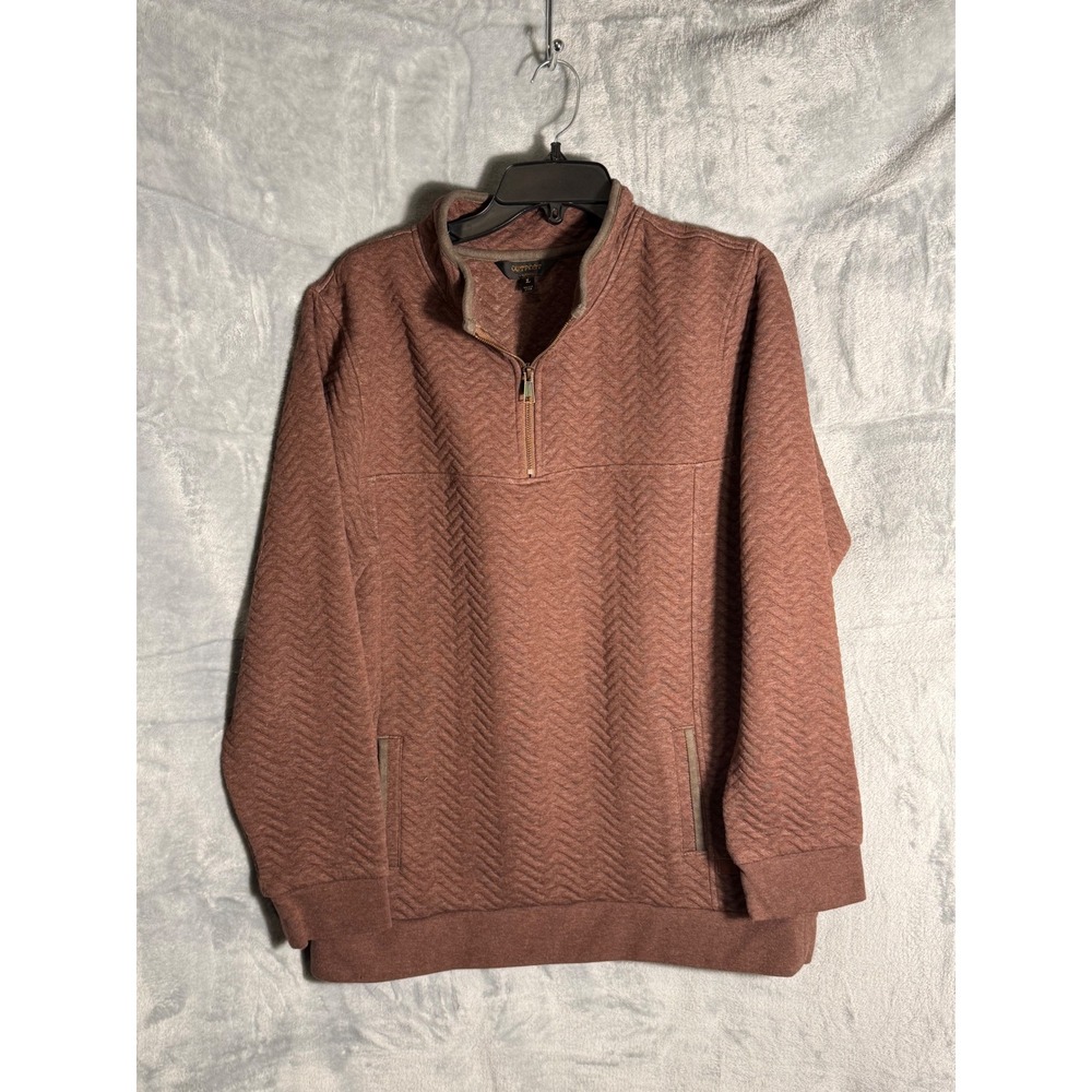 Outpost Makers Mens Large Brown‎ Chevron Quilted Quarter Zip Pullover Sweater